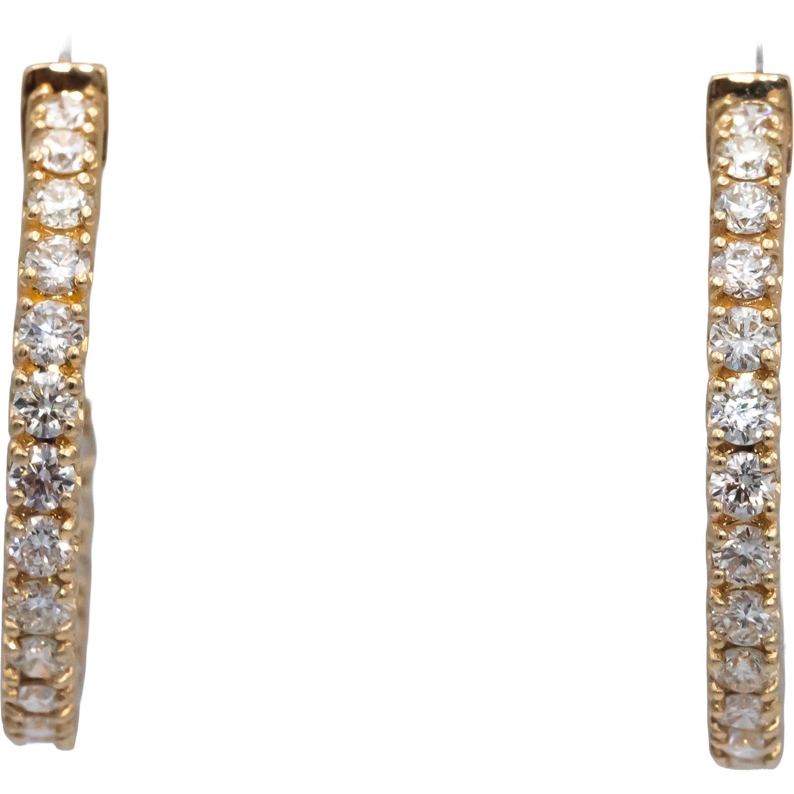 14k Yellow Gold Round Diamond Inside Out Circle Hoop Earrings 1.93CT