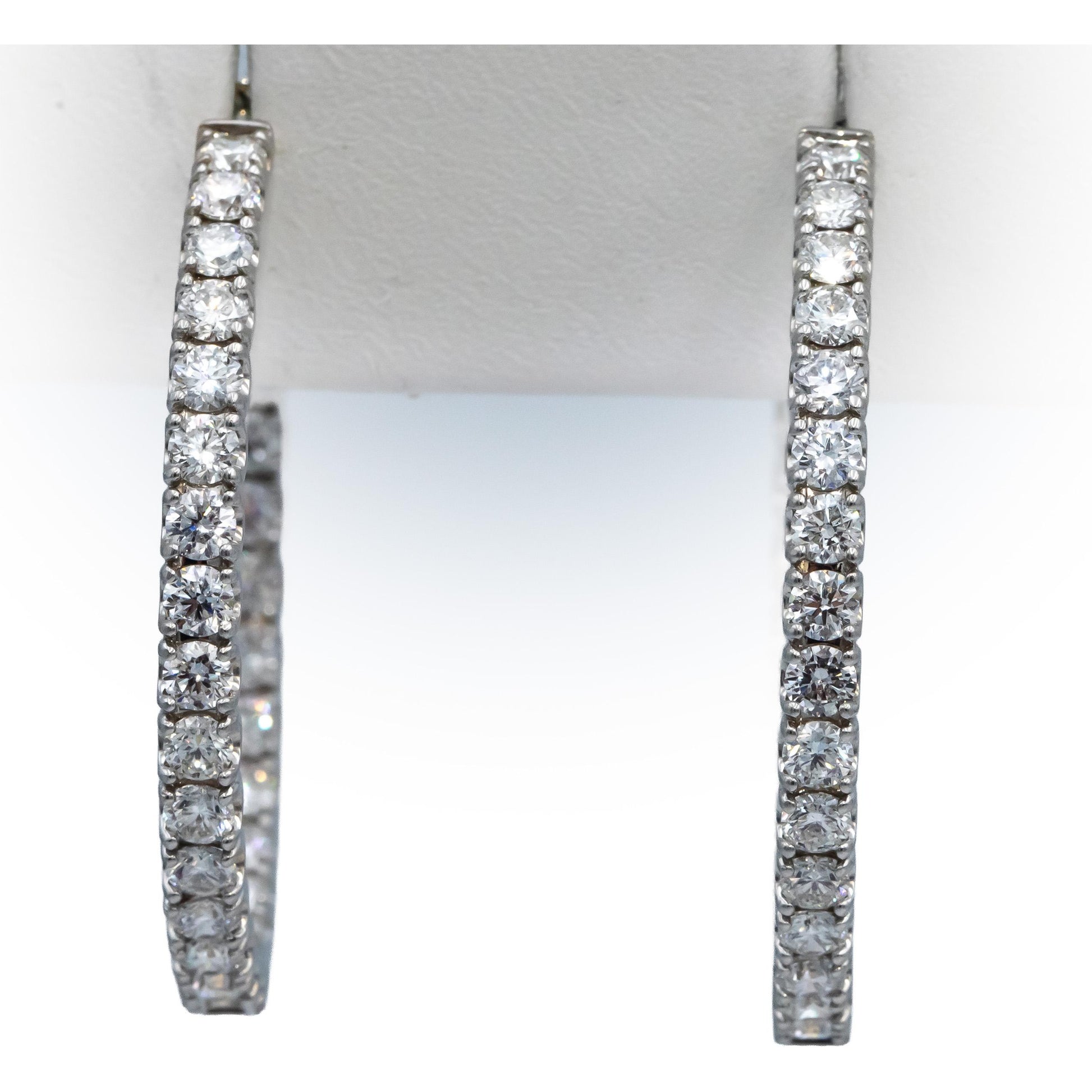 18k White Gold VS Round Diamond Inside Out Oval Hoop Earrings 5.34CT
