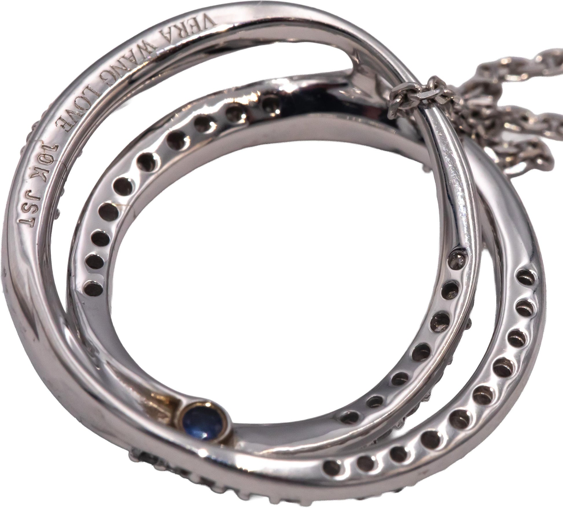 VERA WANG LOVE 10k White Gold Round Diamond Double Circle Pendant Necklace .50CT