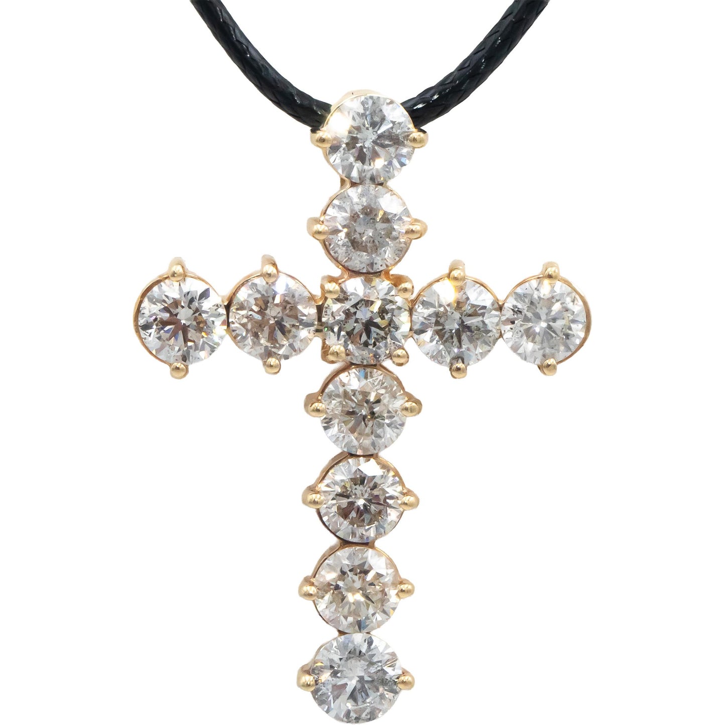 14k Yellow Gold Round Diamond Cross Crucifix Pendant Necklace 5.82CT