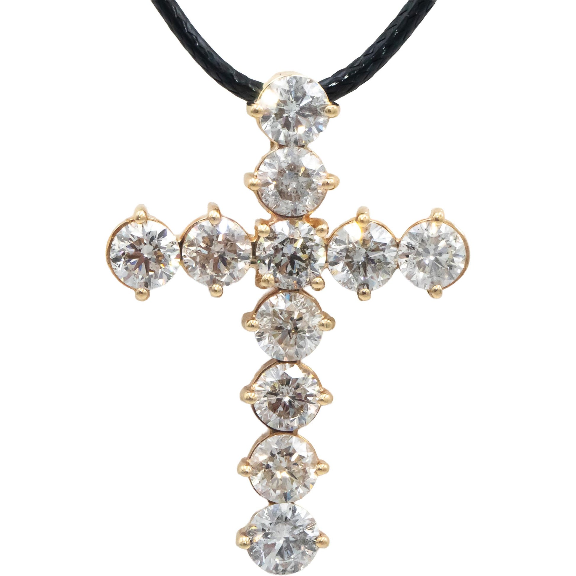 14k Yellow Gold Round Diamond Cross Crucifix Pendant Necklace 5.82CT