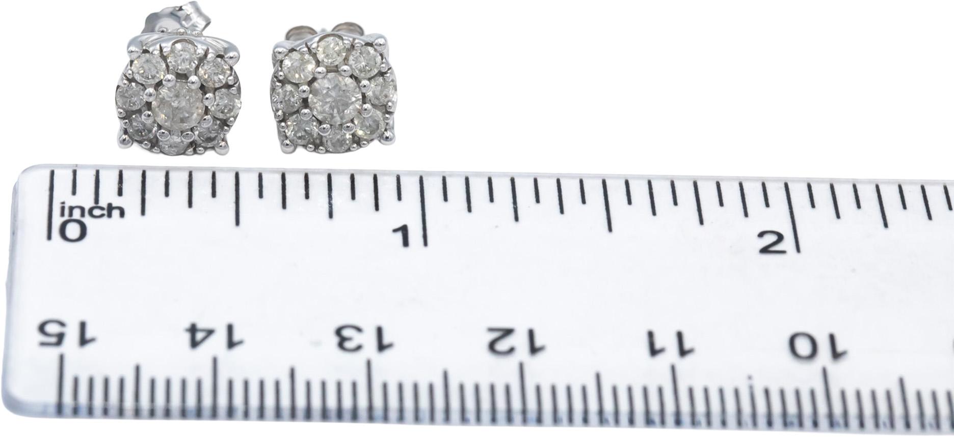 Round Diamond 10k White Gold Cluster Stud Earrings 1.20CT