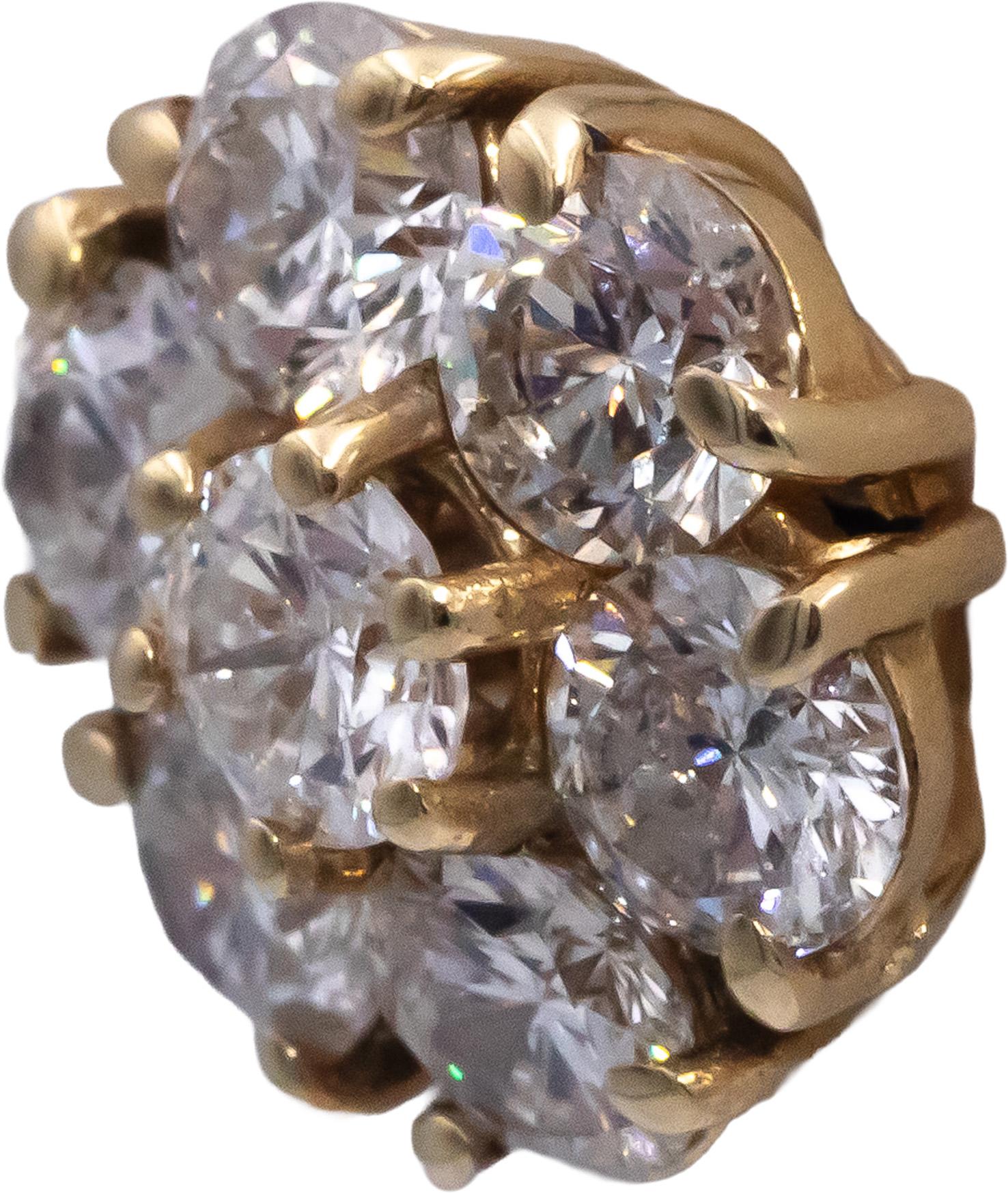 Round Diamond 14k Yellow Gold Flower Cluster Stud Screw Back Earrings 2.20CT