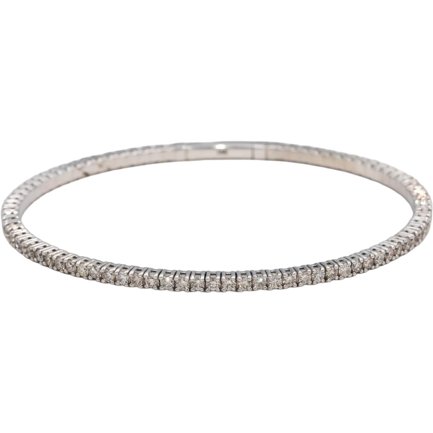 18k White Gold VS Round Diamond Semi-Flexible Bangle Bracelet 2.99CT