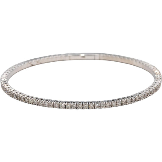 18k White Gold VS Round Diamond Semi-Flexible Bangle Bracelet 2.99CT