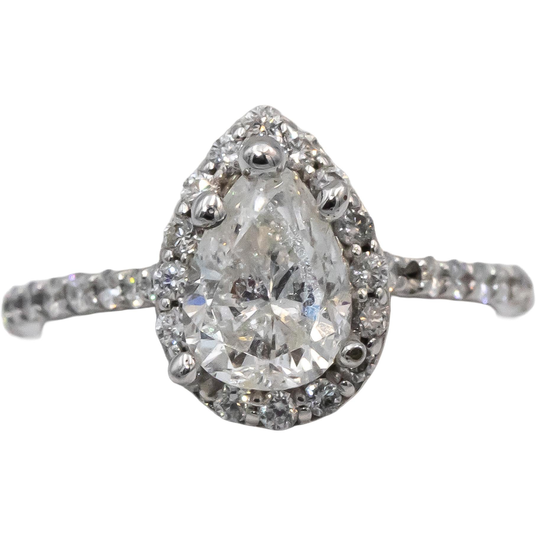 14k White Gold Pear & Round Diamond Engagement Ring 1.17CT w/ 1.02CT Center