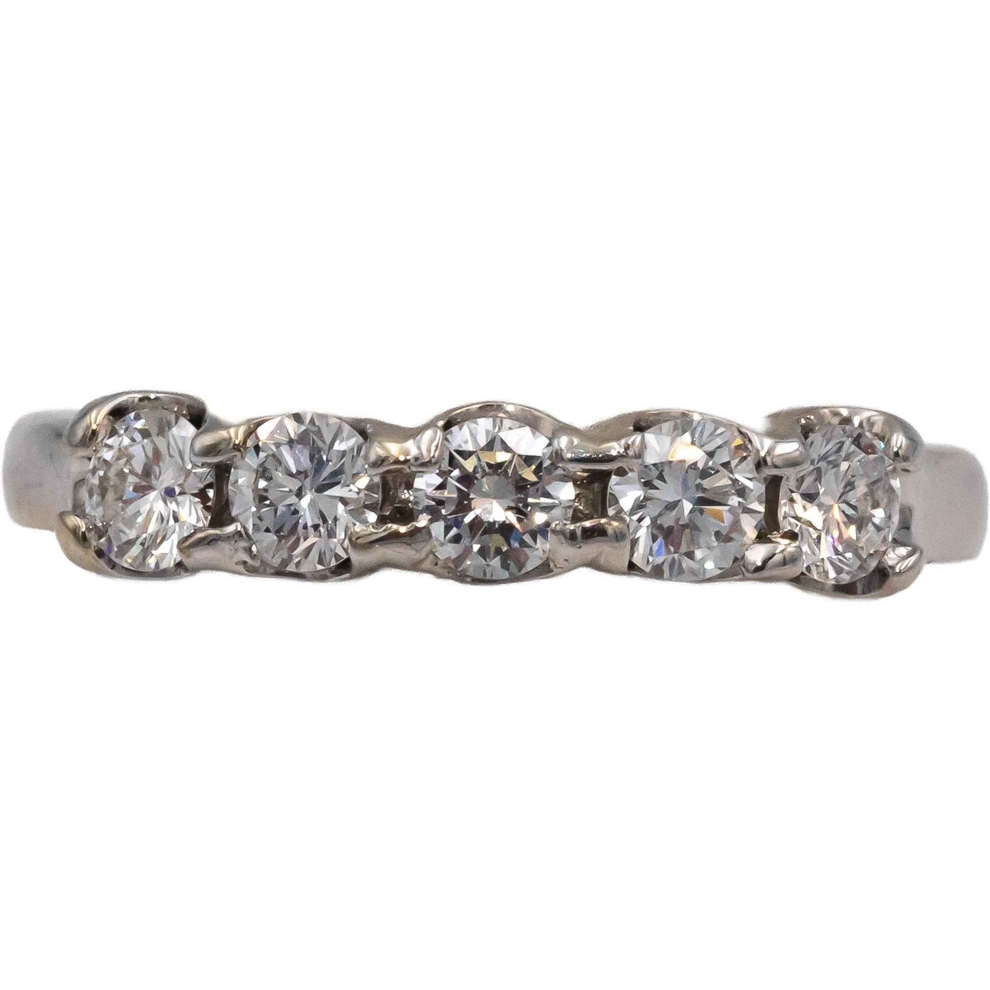 18k White Gold Round Diamond Five Stone Band Ring 1.0CT Size 6.5