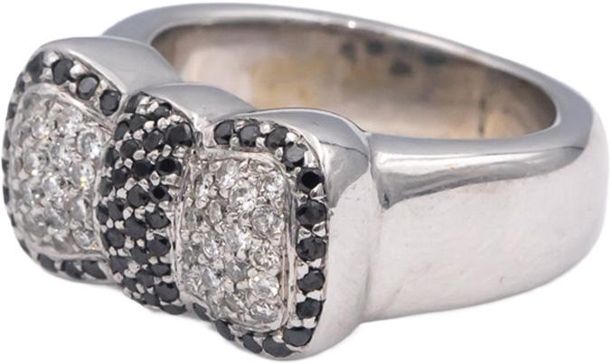 18k White Gold Round White & Black Diamond Cluster Bowtie Ring 0.50CT Size 5.25