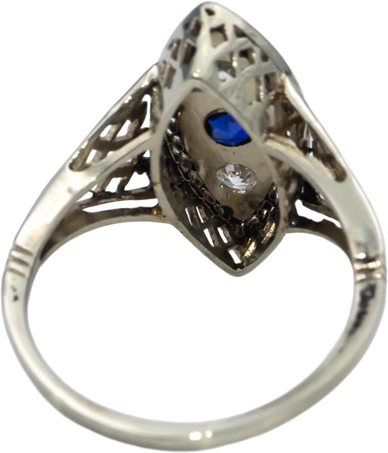 Vintage Antique 10k White Gold Old Euro Diamond & Sapphire Ring 0.26CT Size 8