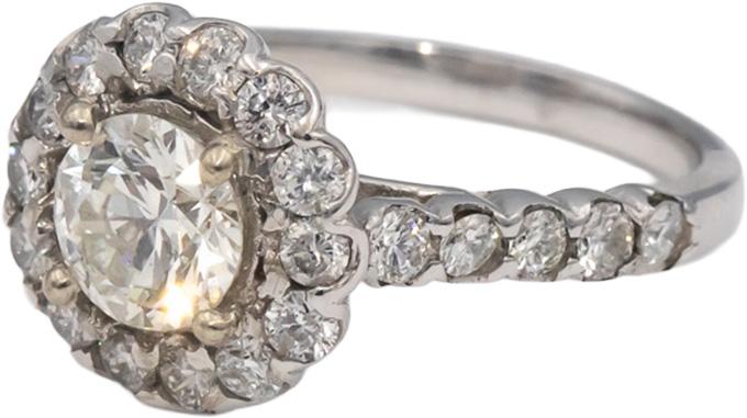 14k White Gold Round Diamond Halo Engagement Ring 1.91CT w/ 0.91CT Center Size 7