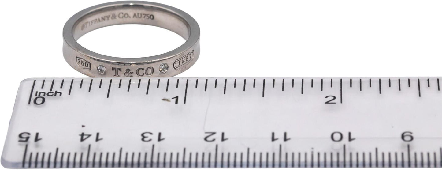 TIFFANY & CO. 18k White Gold VS Round Diamond 1837 Band Ring 0.03CT Size 10