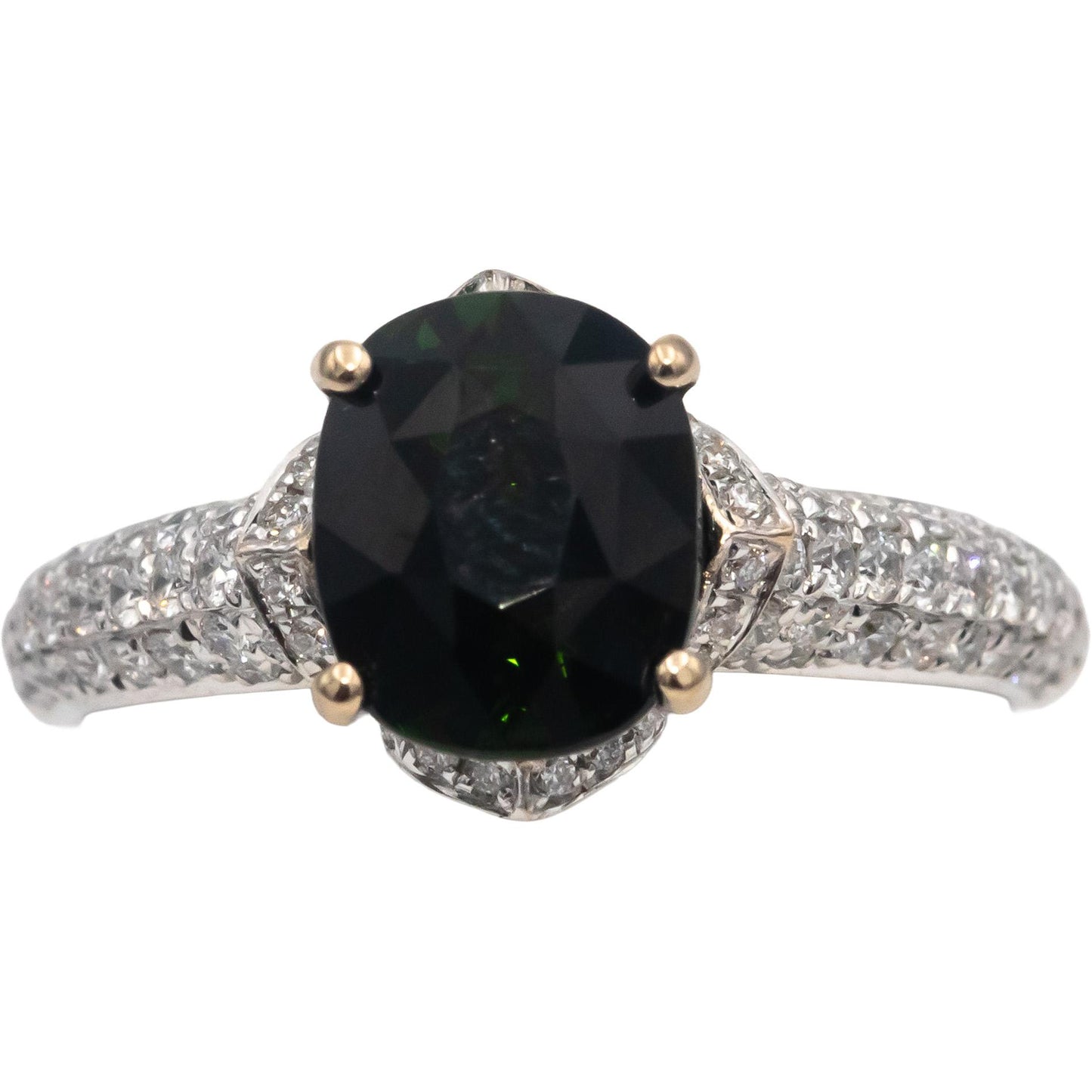 18k White Gold Oval Tourmaline & Round Diamond Cocktail Ring 3.24CT Size 6.5