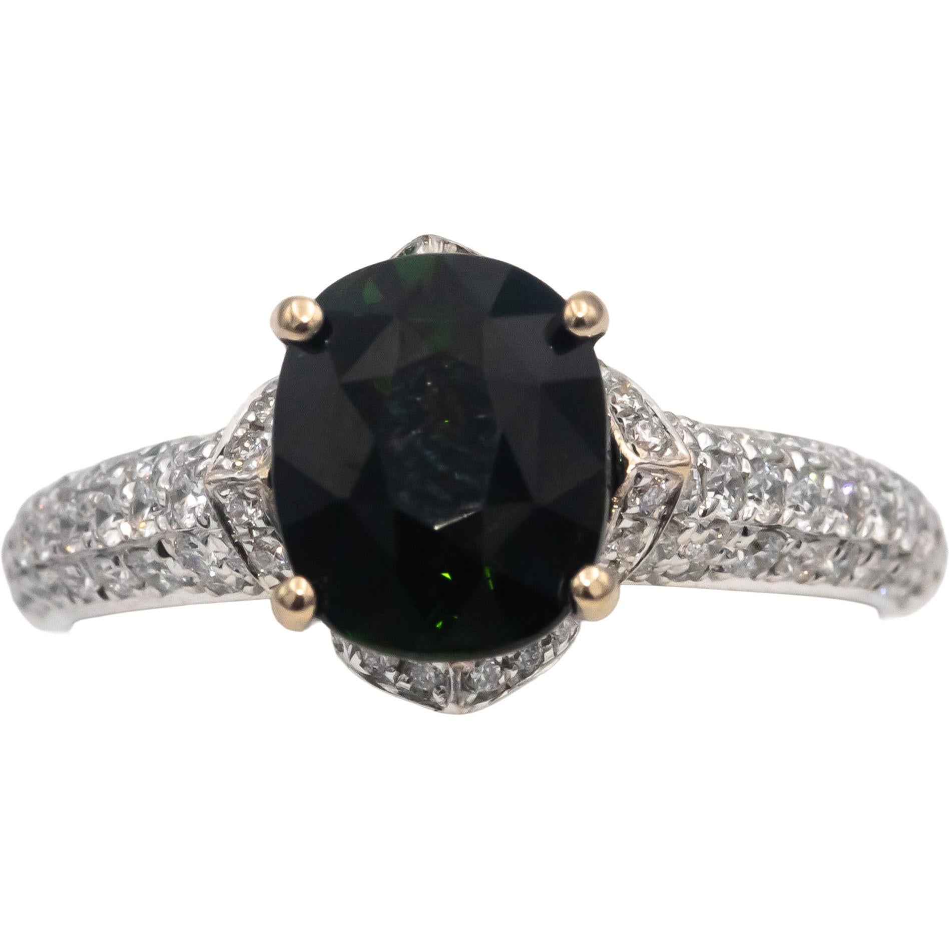 18k White Gold Oval Tourmaline & Round Diamond Cocktail Ring 3.24CT Size 6.5