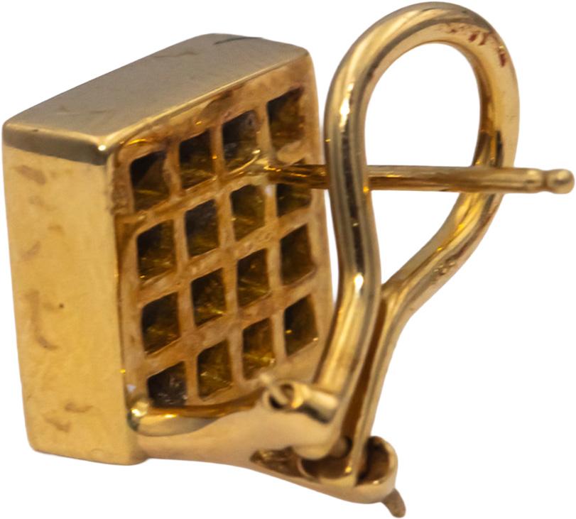 18k Yellow Gold Princess Cut Invisible Set Diamond Square Earrings 1.0CTW