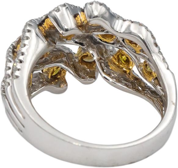 18k White Gold Round Orange & White Diamond Cocktail Ring 1.66CT Size 6.25