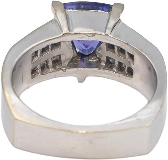 14k White Gold Trillion Tanzanite Princess Diamond Cocktail Ring 3.0CTW Size 6.5