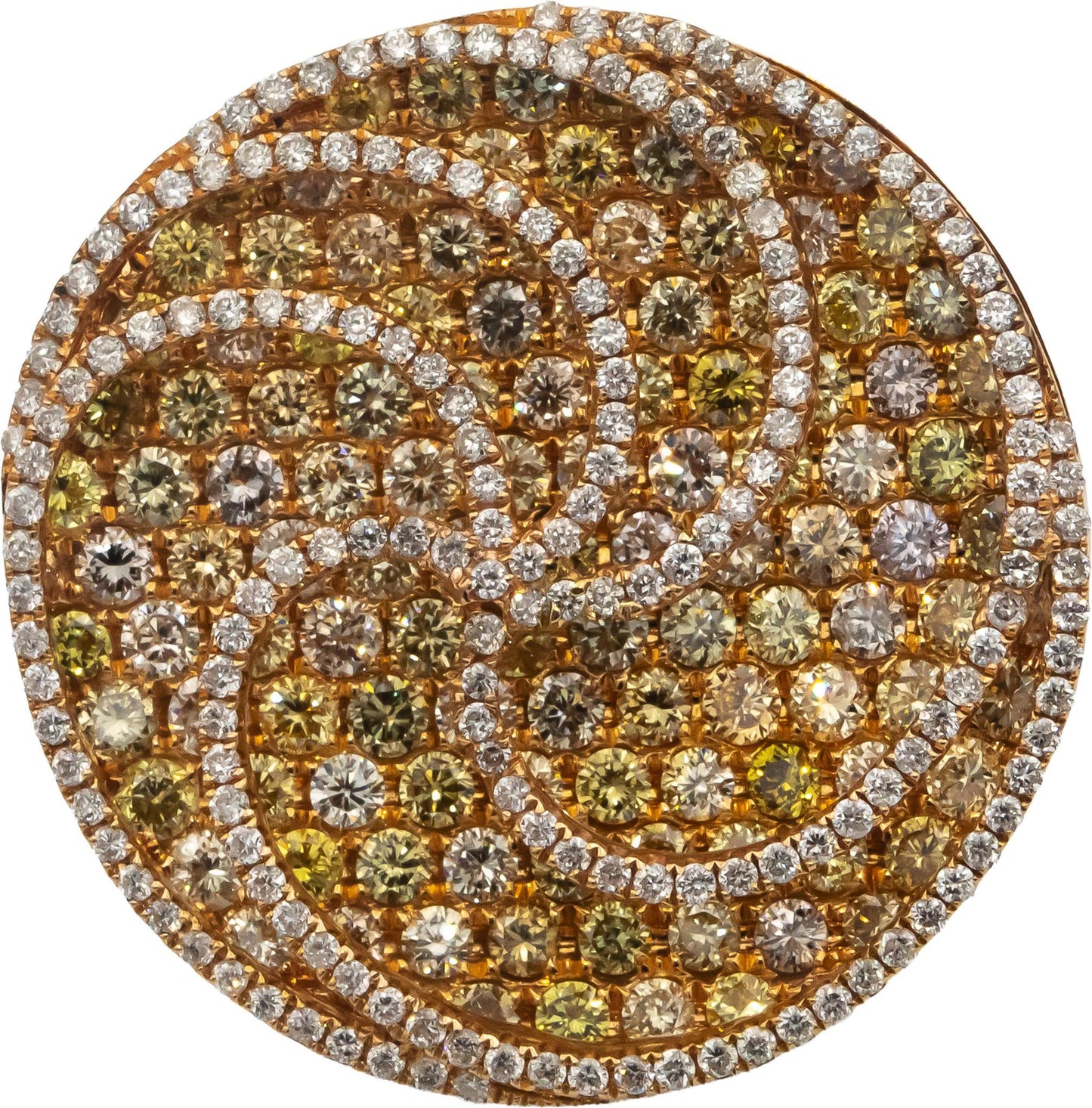 18k Rose Gold Round White Fancy Yellow Diamond Cocktail Ring 4.0CTW Size 9