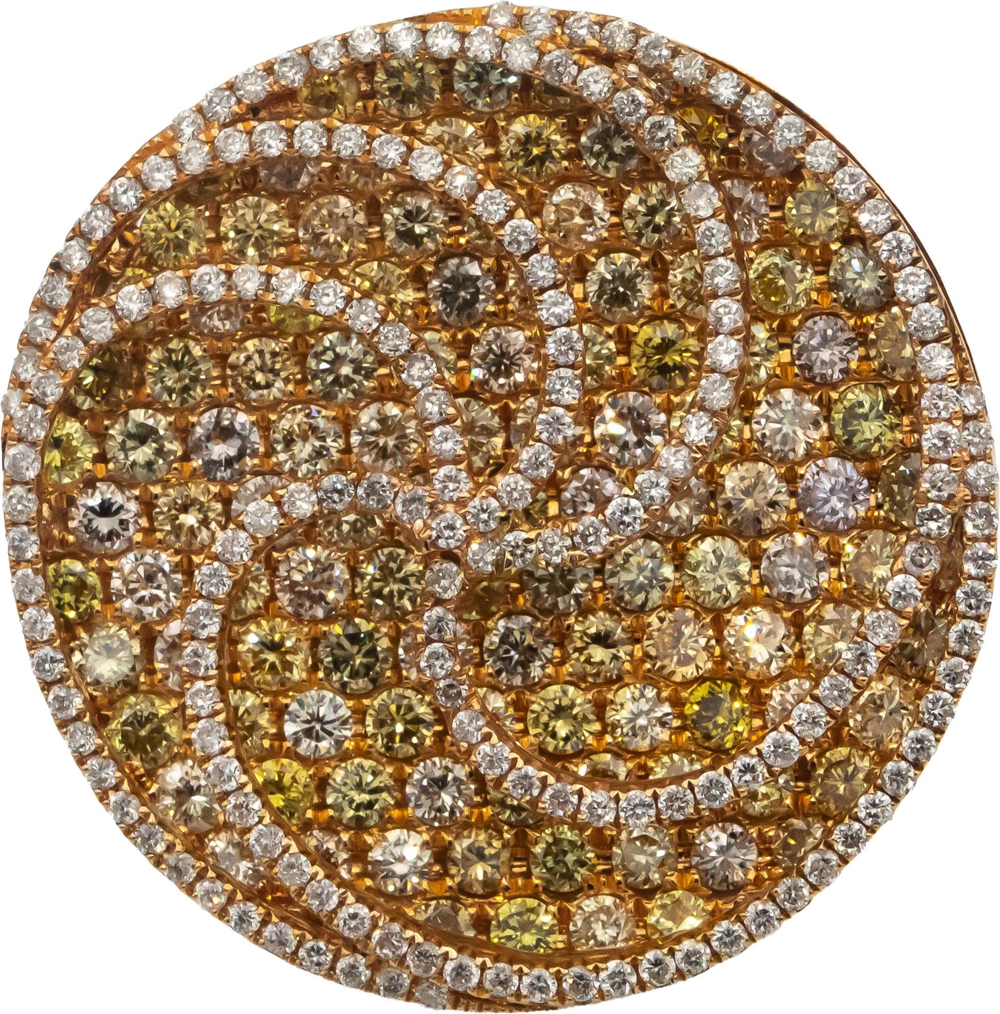 18k Rose Gold Round White Fancy Yellow Diamond Cocktail Ring 4.0CTW Size 9