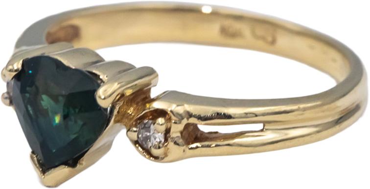 10k Yellow Gold Heart Cut Green Sapphire & Round Diamond Cocktail Ring 0.91CT