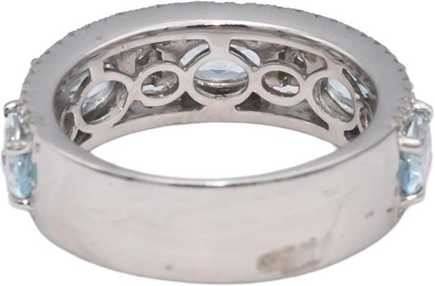 14k White Gold Oval Aquamarine & Round Diamond Band Ring 1.45CT Size 7