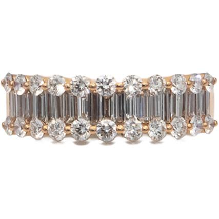 BUCHERER 18k Rose Gold VS Round & Emerald Cut Diamond Band Ring 1.50CT Size 6.5