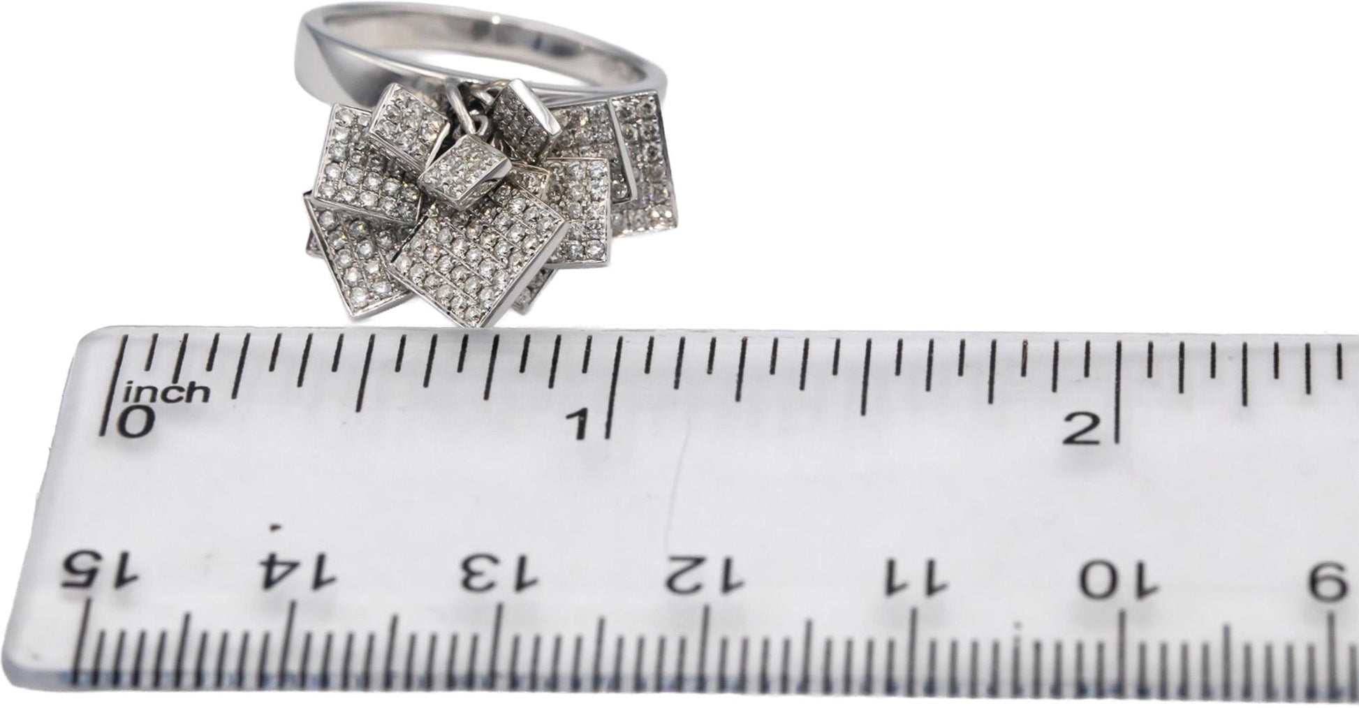 RARE FIND 18k White Gold Round Diamond Dangle Geometric Ring 1.25CT Size 7.25