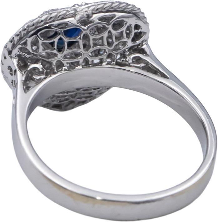 14k White Gold Blue Sapphire & Diamond Heart Filigree Ring 0.42CT Size 7