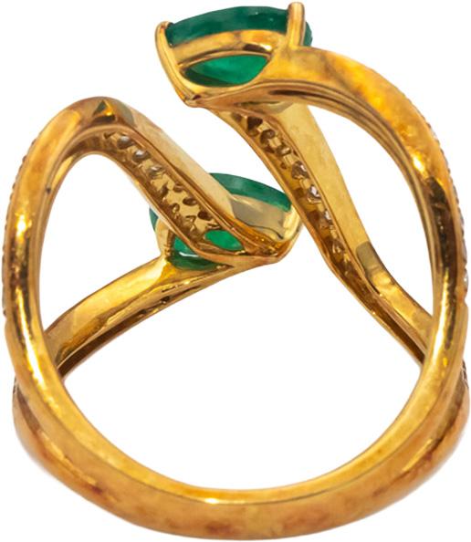 18k Yellow Gold Pear Cut Emerald VS Round Diamond By Pass Ring 1.50CT Size 7.25