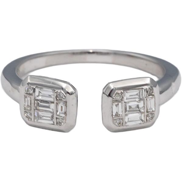 18k White Gold VS Emerald Cut Diamond Open Bypass Cuff Ring 0.25CT Size 6.75