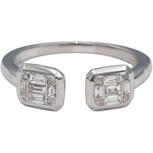 18k White Gold VS Emerald Cut Diamond Open Bypass Cuff Ring 0.25CT Size 6.75