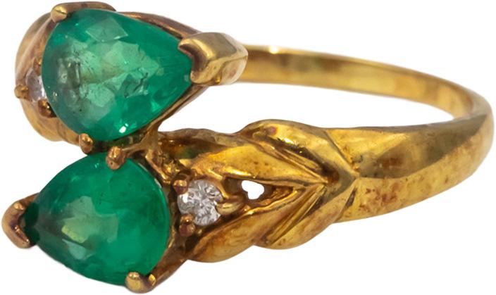 18k Yellow Gold Pear Emerald & Round Diamond Bypass Ring 1.95CT Size 9