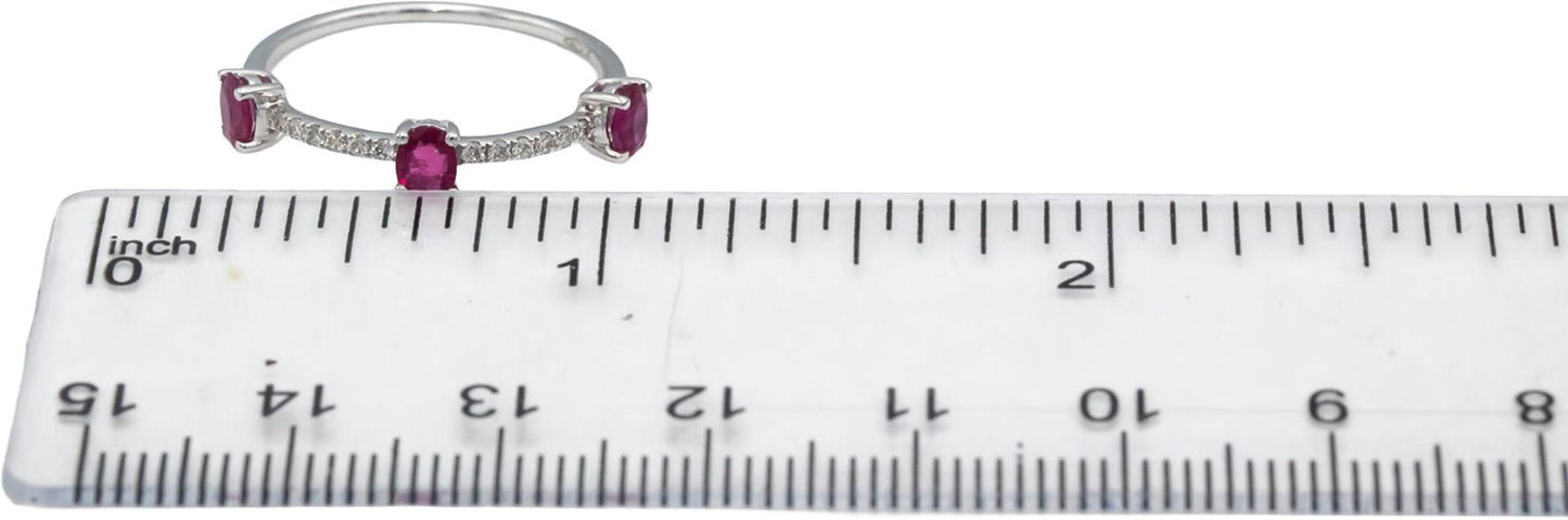 18k White Gold Oval Ruby Round Diamond Band Ring 0.57CT Size 7.25
