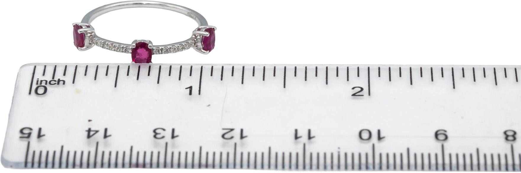 18k White Gold Oval Ruby Round Diamond Band Ring 0.57CT Size 7.25