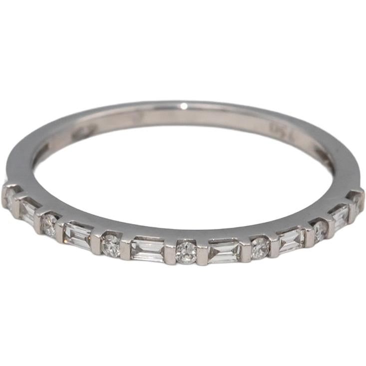 18k White Gold VS Emerald & Round Diamond Band Ring 0.15CT Size 7.25