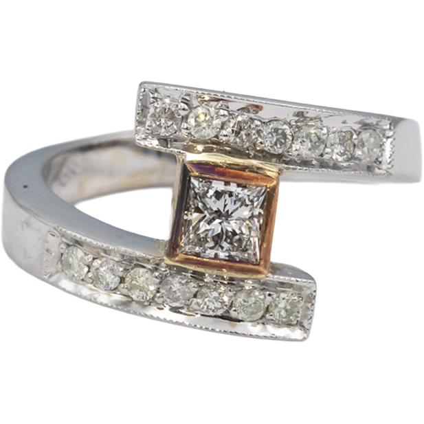 14k White & Rose Gold VS Princess and Round Diamond Bypass Ring 0.50CT Size 7.25