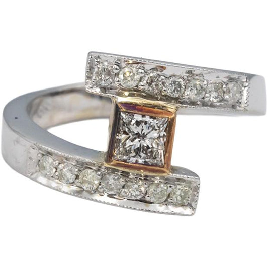 14k White & Rose Gold VS Princess and Round Diamond Bypass Ring 0.50CT Size 7.25