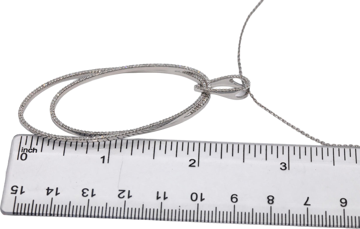 VERA WANG LOVE 10k White Gold Round diamond Oval Hoops Pendant Necklace 0.75CT