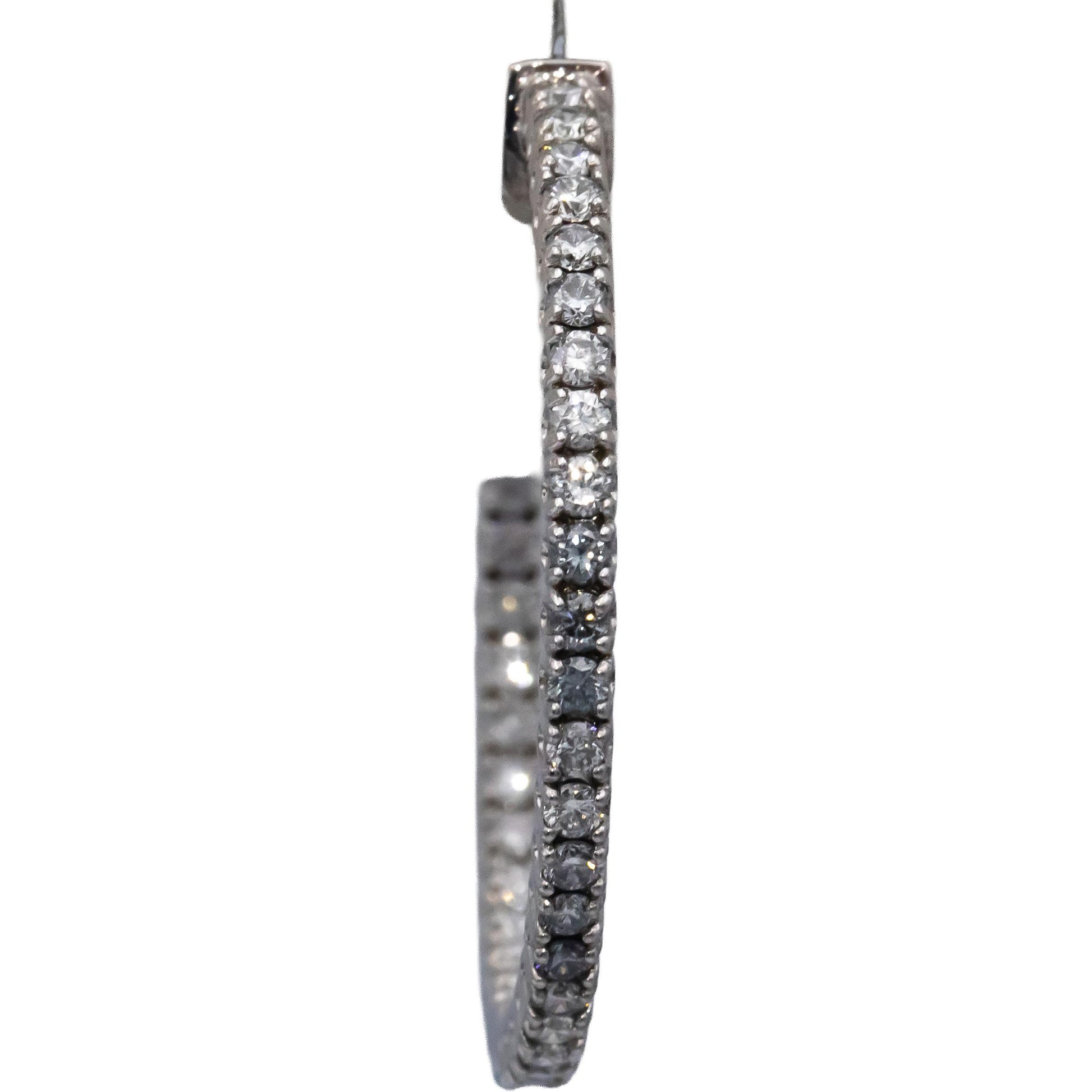 14k White Gold Round Diamond Inside Out Hoop Earrings 1.47CT
