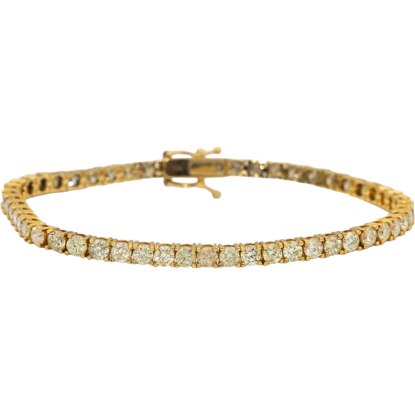 14k Yellow Gold Round Diamond Tennis Bracelet 6.45CT