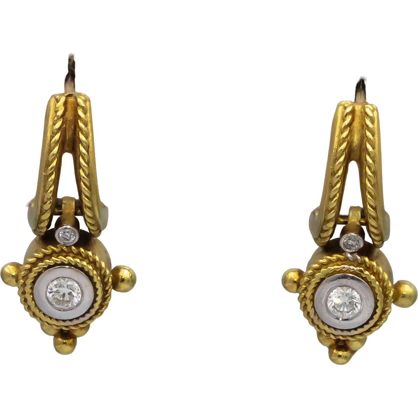 STAMBOLIAN 18k Yellow & White Gold VS Round Diamond Dangle Earrings 0.25CT