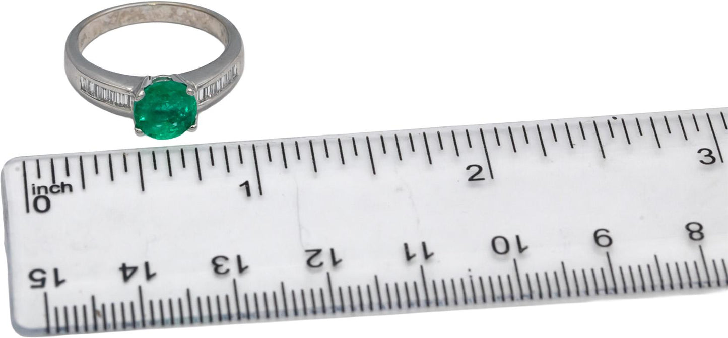 18k White Gold Round Emerald & Baguette Diamond Cocktail Ring 1.66CT Size 6.75