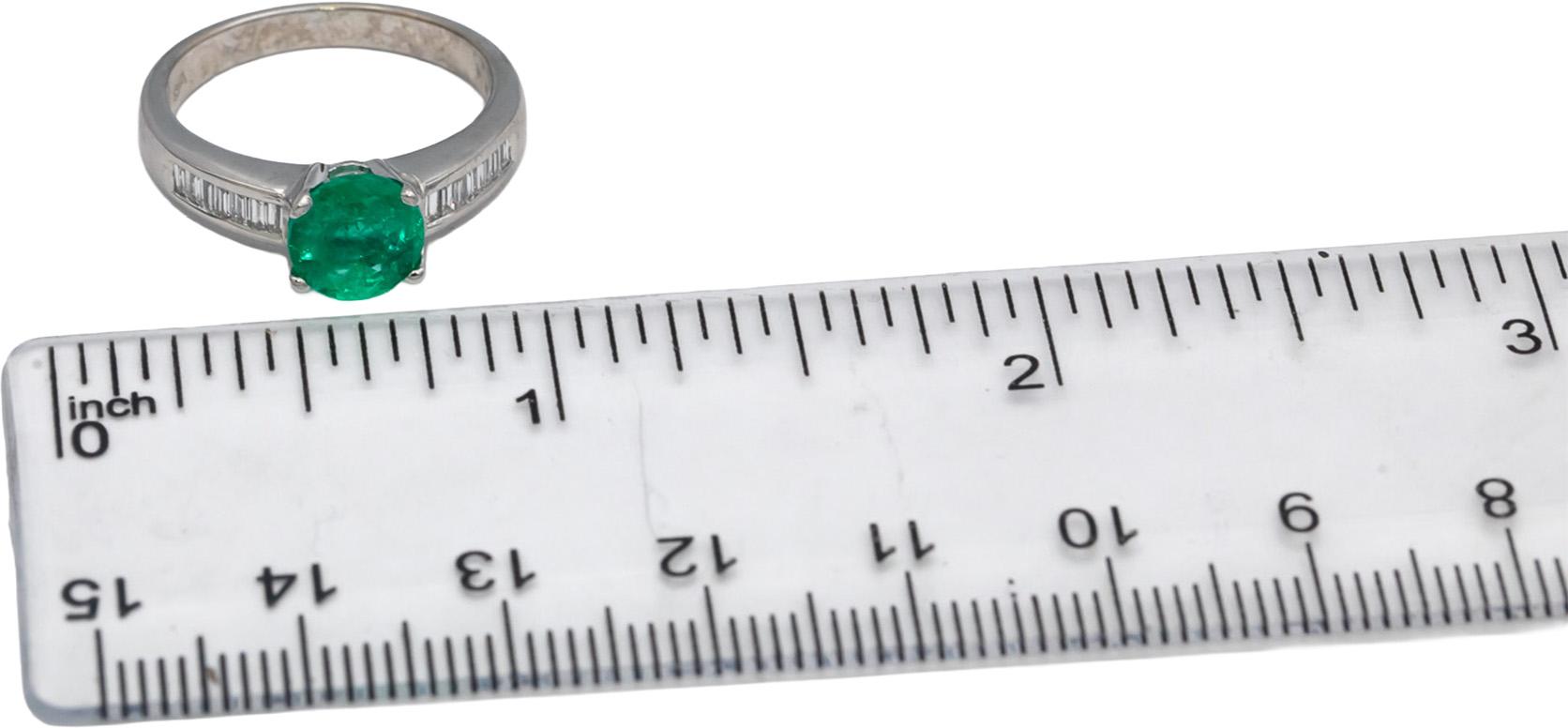 18k White Gold Round Emerald & Baguette Diamond Cocktail Ring 1.66CT Size 6.75