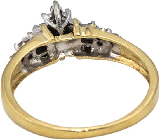 14k Yellow & White Gold Round & Baguette Diamond Cluster Ring 0.25CT Size 7.25