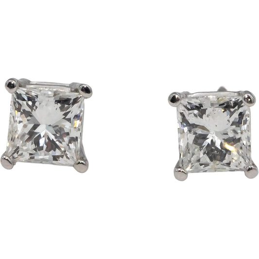 14k White Gold Princess Cut Diamond Stud Earrings 1.61CT