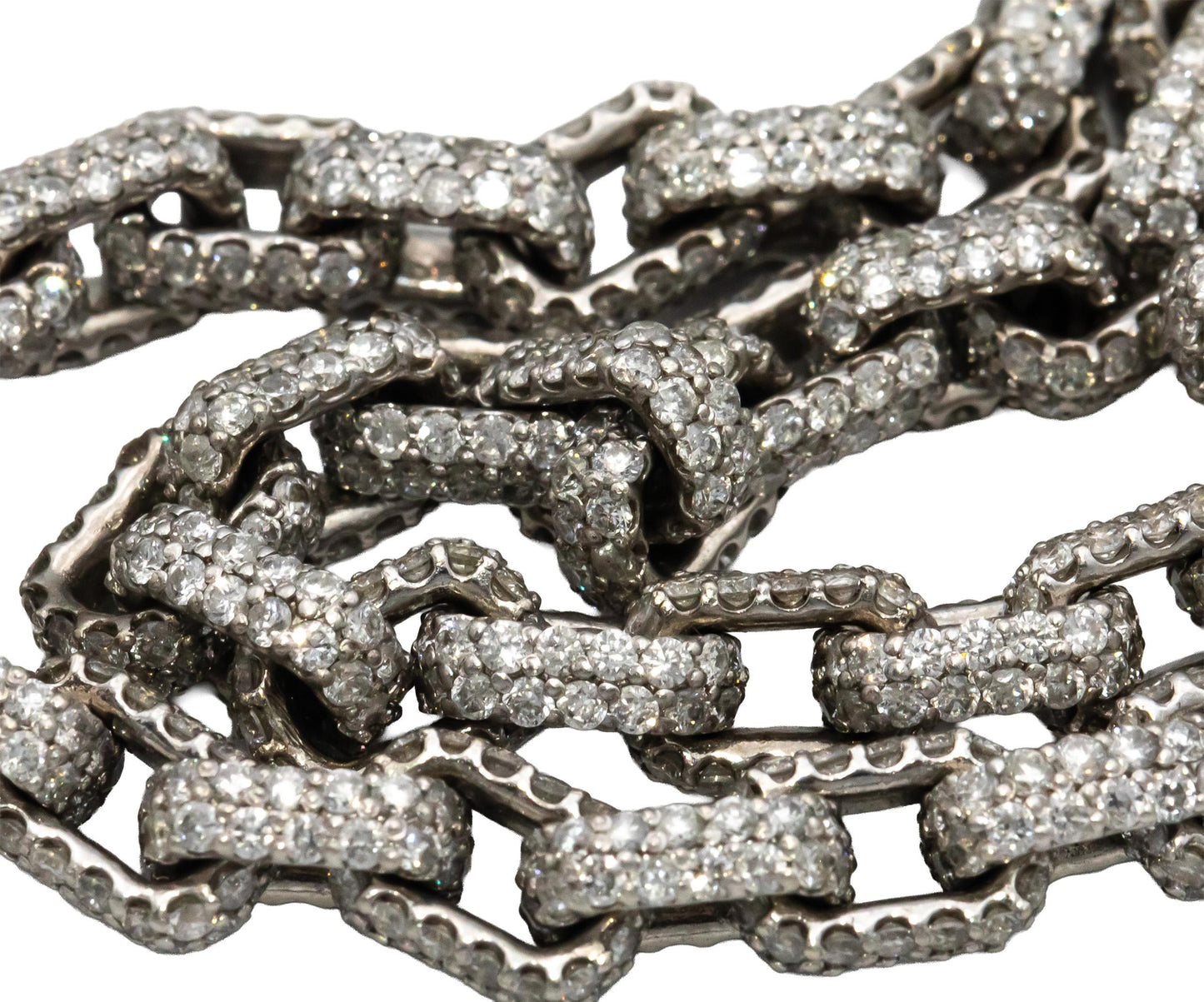 14k White Gold Round Diamond Pave Anchor Link Necklace 32.75CT