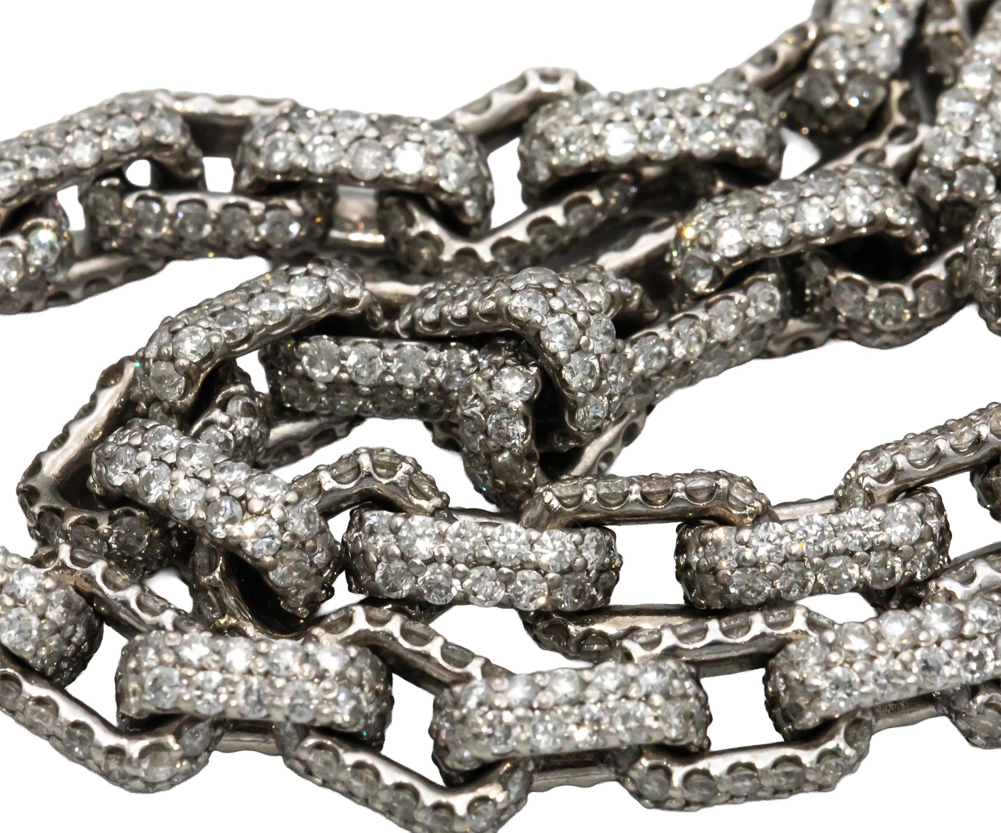 14k White Gold Round Diamond Pave Anchor Link Necklace 32.75CT