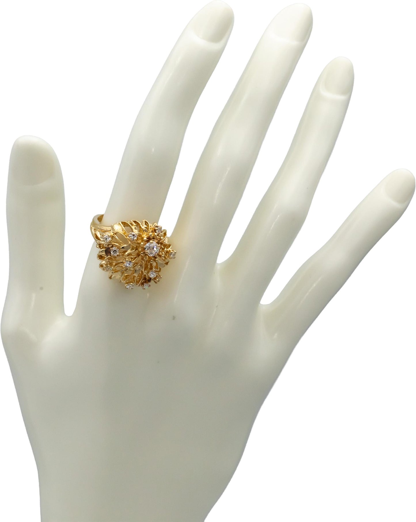 Vintage 14k Yellow Gold Diamond Cocktail Ring 0.60CT w/ 0.30CT Center Size 7.5