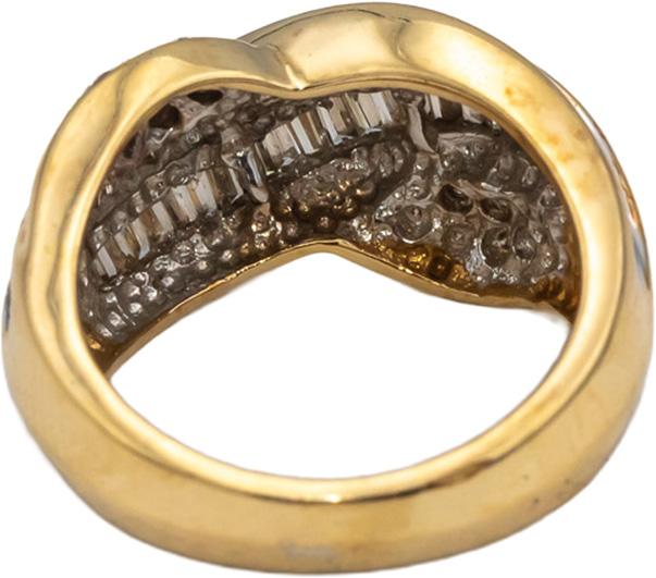 14k Yellow White Gold Round and Baguette Cut Diamond Cocktail Ring 1.0CT Size 7