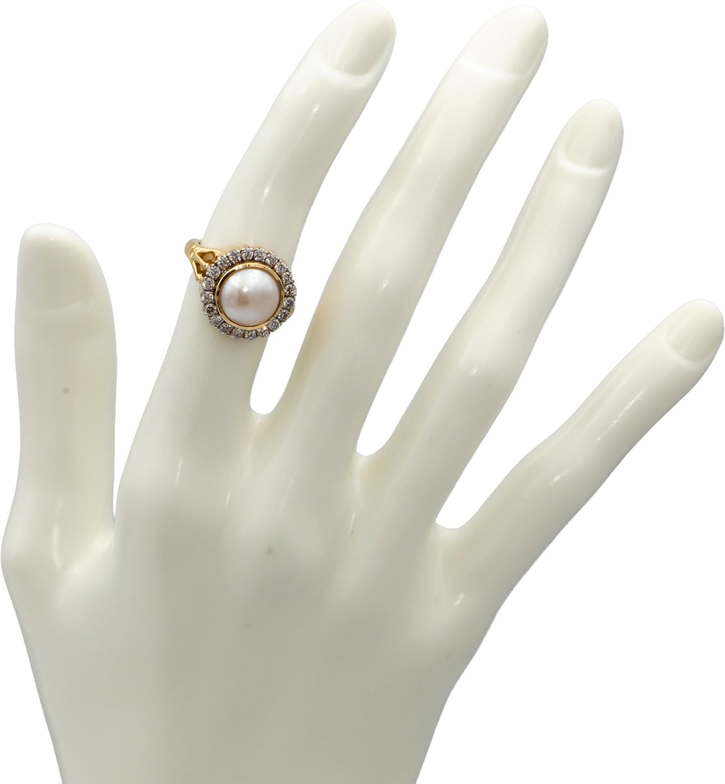 18k Yellow Gold VS Round Diamond and Mabe Pearl Cocktail Ring 0.58CT Size 5.75