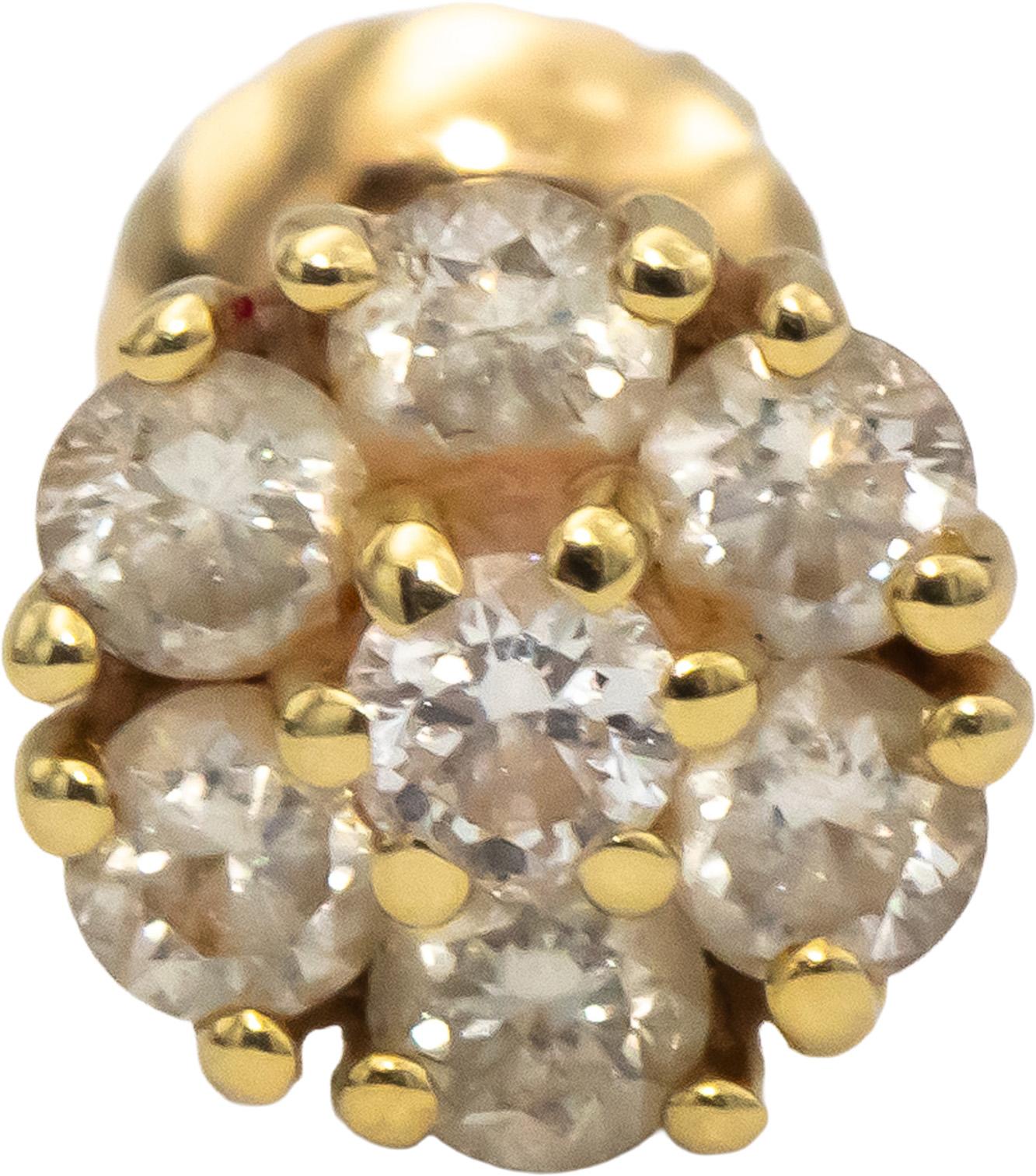 14k Yellow Gold Round Diamond Cluster Flower Screw Back Stud Earrings 0.70CT